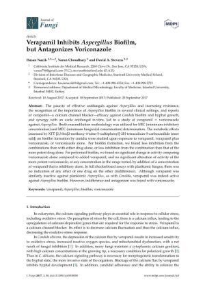 Verapamil Inhibits Aspergillus Biofilm, but Antagonizes Voriconazole