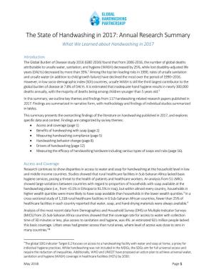 The State of Handwashing in 2017: Annual Research Summary What We Learned About Handwashing in 2017