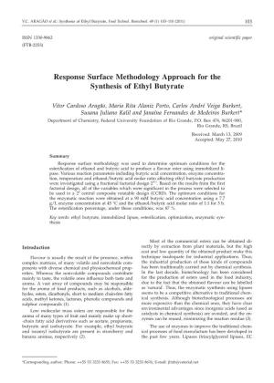 Response Surface Methodology Approach for the Synthesis of Ethyl Butyrate