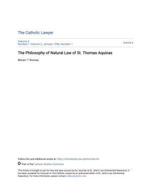 The Philosophy of Natural Law of St. Thomas Aquinas