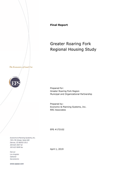Greater Roaring Fork Regional Housing Study