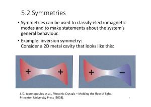 5.2 Symmetries • Symmetries Can Be Used to Classify Electromagnetic Modes and to Make Statements About the System‘S General Behaviour