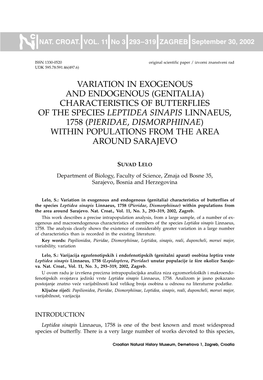 Variation in Exogenous and Endogenous (Genitalia) Characteristics of Butterflies of the Species Leptidea Sinapis Linnaeus, 1758