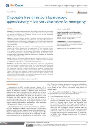 Disposable Free Three Port Laparoscopic Appendectomy – Low Cost Alternative for Emergency