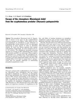 Escape of the Ctenophore Mnemiopsis Leidyi from the Scyphomedusa Predator Chrysaora Quinquecirrha