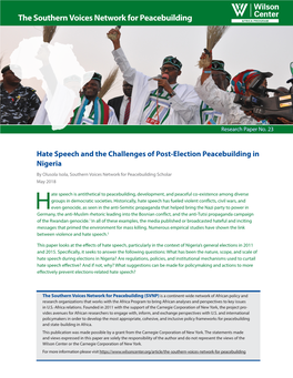 Hate Speech and the Challenges of Post-Election Peacebuilding in Nigeria by Olusola Isola, Southern Voices Network for Peacebuilding Scholar May 2018