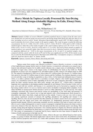 Heavy Metals in Tapioca Locally Processed by Sun-Drying Method Along Enugu-Abakaliki Highway in Ezilo, Ebonyi State, Nigeria