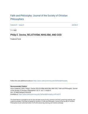 Philip E. Devine, RELATIVISM, NIHILISM, and GOD