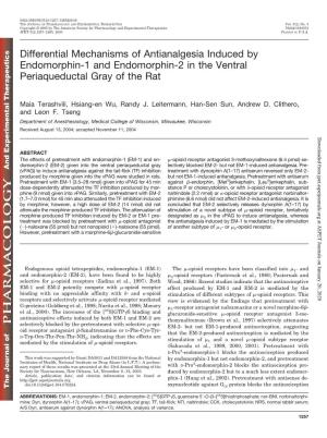 Differential Mechanisms of Antianalgesia Induced by Endomorphin-1 and Endomorphin-2 in the Ventral Periaqueductal Gray of the Rat
