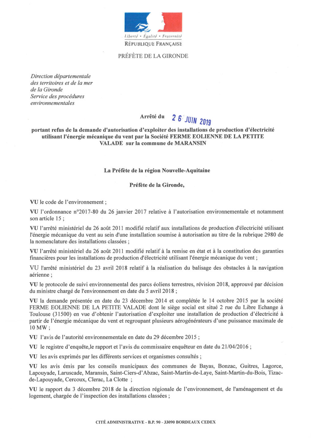 Direction Départementale Des Territoires Et De La Mer De La Gironde Service Des Procédures Environnementales