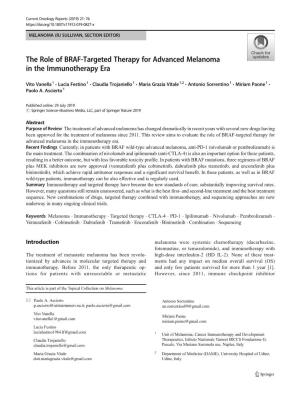 The Role of BRAF-Targeted Therapy for Advanced Melanoma in the Immunotherapy Era