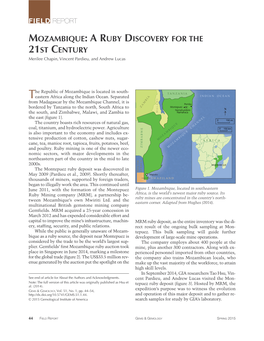 MOZAMBIQUE: a RUBY DISCOVERY for the 21ST CENTURY Merilee Chapin, Vincent Pardieu, and Andrew Lucas
