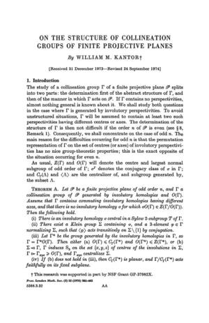 ON the STRUCTURE of COLLINEATION GROUPS of FINITE PROJECTIVE PLANES by WILLIAM M