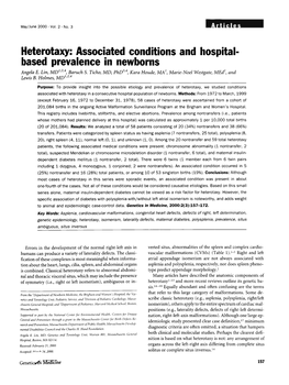 Heterotaxy: Associated Conditions and Hospital- Based Prevalence in Newborns Angela E