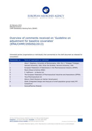 Guideline on Adjustment for Baseline Covariates' (EMA/CHMP/295050/2013)