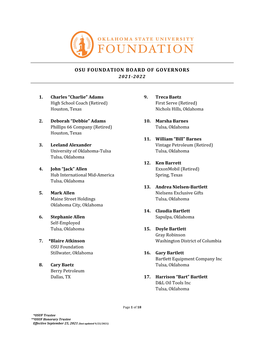 Osu Foundation Board of Governors 2021-2022
