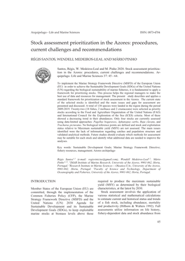 Stock Assessment Prioritization in the Azores: Procedures, Current Challenges and Recommendations