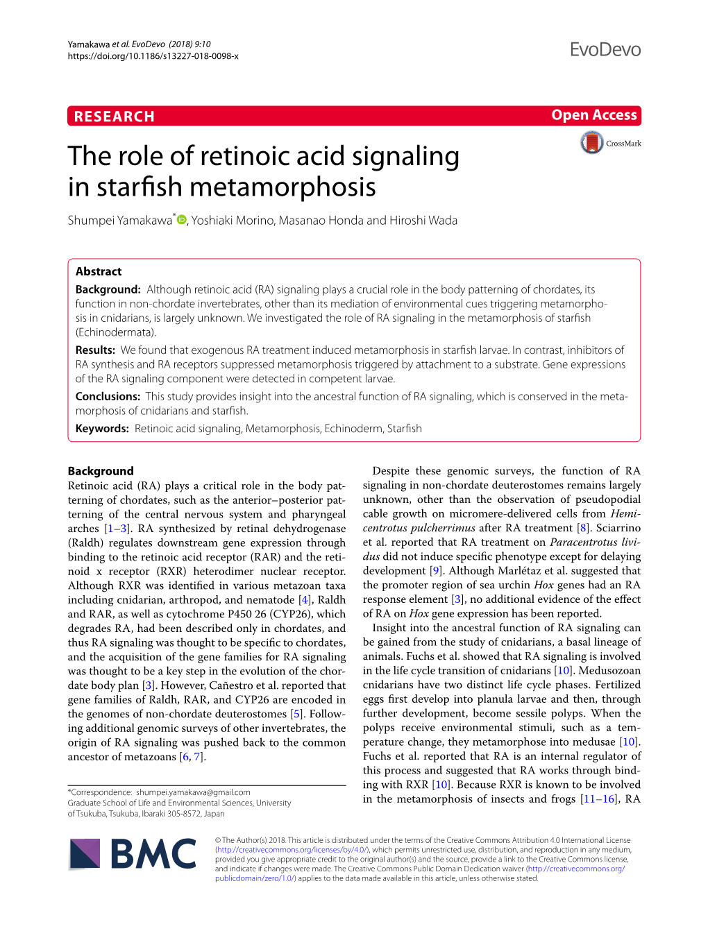 The Role of Retinoic Acid Signaling in Starfish Metamorphosis