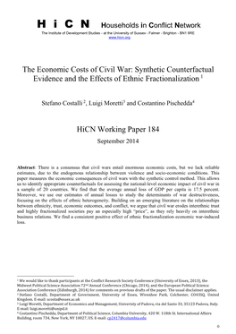 The Economic Costs of Civil War: Synthetic Counterfactual Evidence and the Effects of Ethnic Fractionalization 1