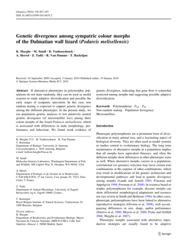 Genetic Divergence Among Sympatric Colour Morphs of the Dalmatian Wall Lizard (Podarcis Melisellensis)