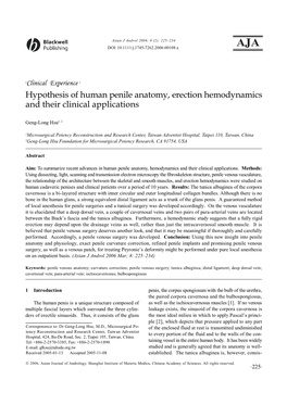 Hypothesis of Human Penile Anatomy, Erection Hemodynamics and Their Clinical Applications
