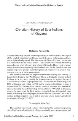 Christian History of East Indians of Guyana
