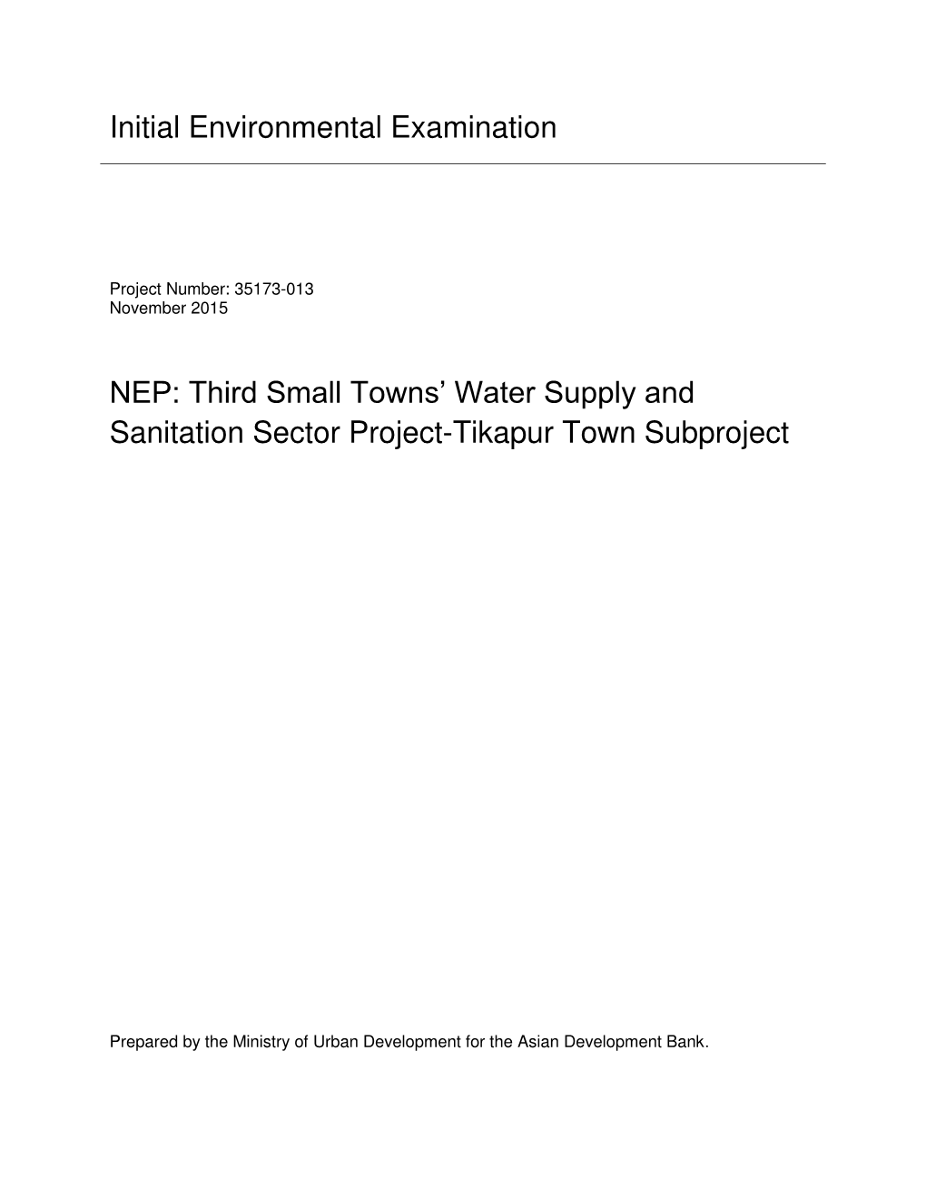 Third Small Towns' Water Supply and Sanitation Sector Project-Tikapur