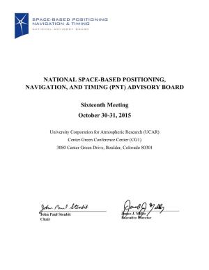 Minutes of the 16Th Meeting of the National Space-Based Positioning, Navigation, and Timing Advisory Board