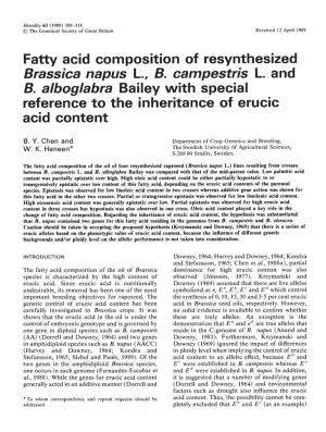 Reference to the Inheritance of Erucic Acid Content