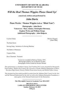 John Davis Piano Works: Thomas Wiggins (A.K.A