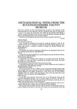 Archaeological Notes from the Buckinghamshire