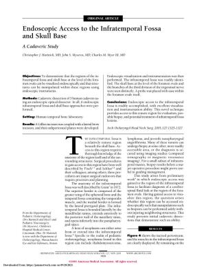 Endoscopic Access to the Infratemporal Fossa and Skull Base a Cadaveric Study