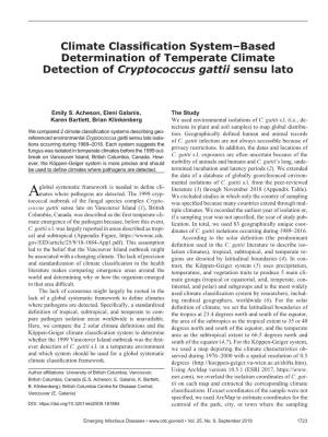 Climate Classification System–Based Determination of Temperate Climate Detection of Cryptococcus Gattii Sensu Lato