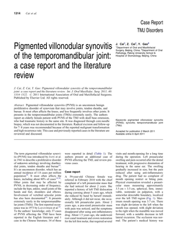 Pigmented Villonodular Synovitis of the Temporomandibular Joint: a Case Report and the Literature Review