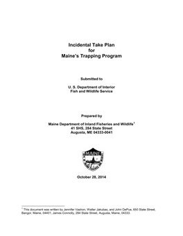 2014 Incidental Take Plan for Maine's