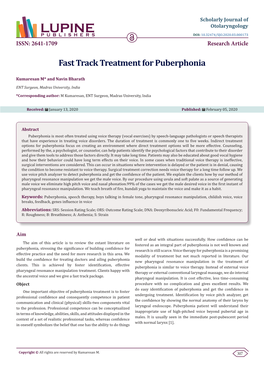 Fast Track Treatment for Puberphonia