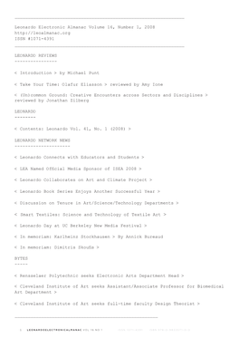 Leonardo Electronic Almanac Volume 16, Number 1, 2008 ISSN #1071-4391 ______