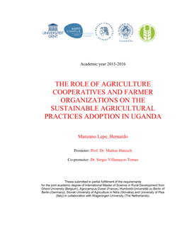 The Role of Agriculture Cooperatives and Farmer Organizations on the Sustainable Agricultural Practices Adoption in Uganda