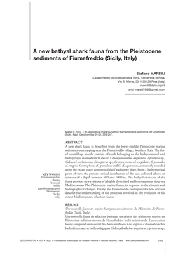 A New Bathyal Shark Fauna from the Pleistocene Sediments of Fiumefreddo (Sicily, Italy)