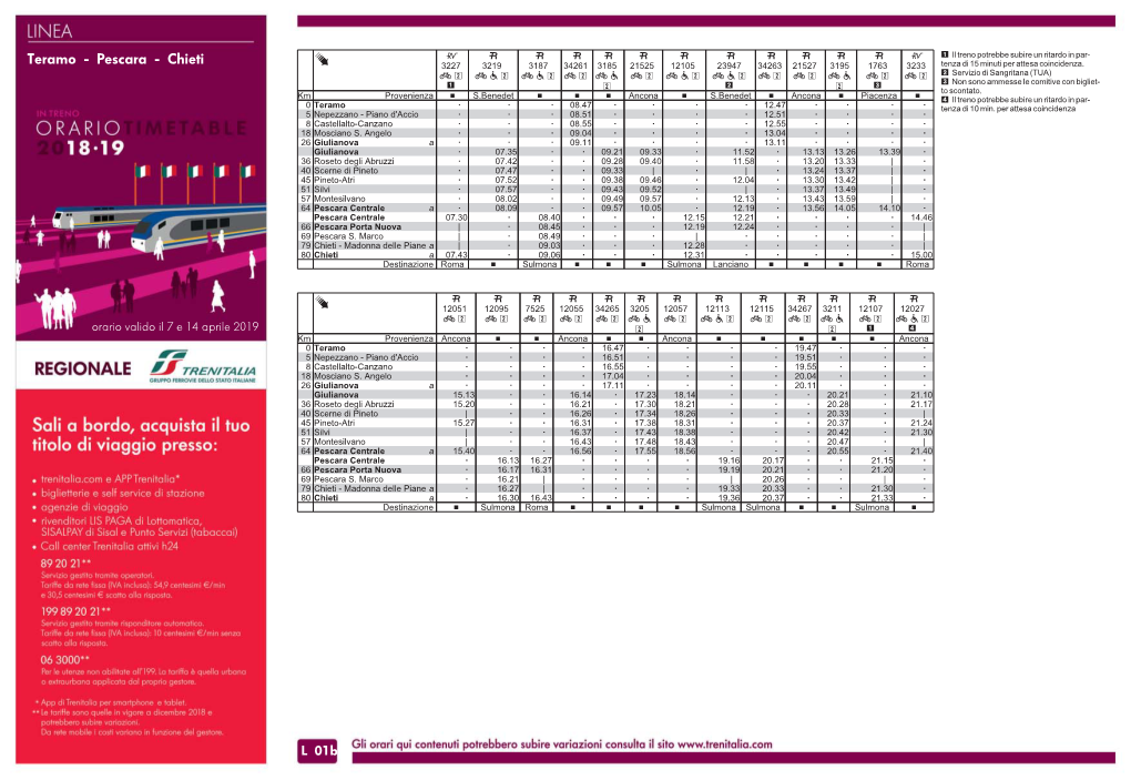 Teramo - Pescara - Chieti + 3227 3219 3187 34261 3185 21525 12105 23947 34263 21527 3195 1763 3233 Tenza Di 15 Minuti Per Attesa Coincidenza
