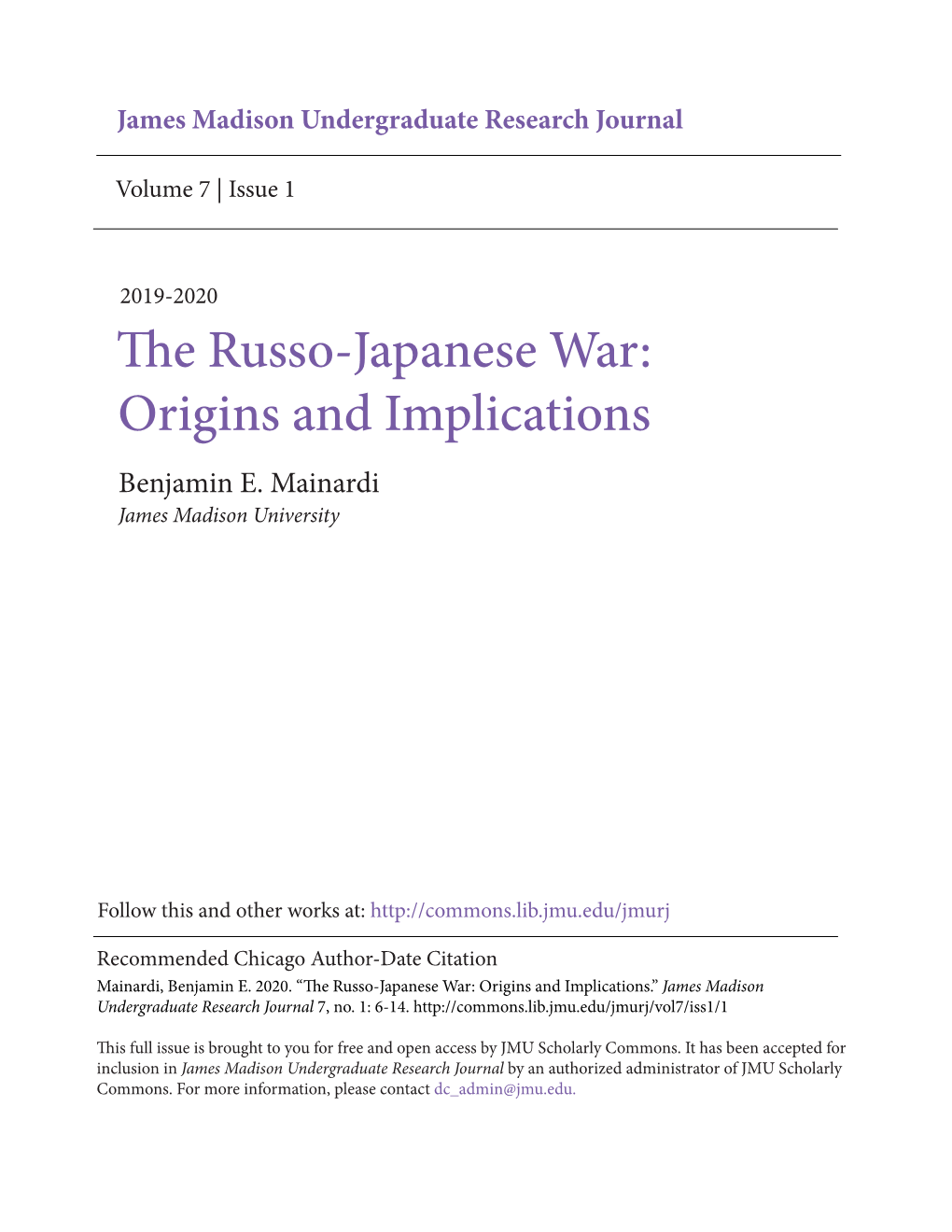 The Russo-Japanese War: Origins and Implications