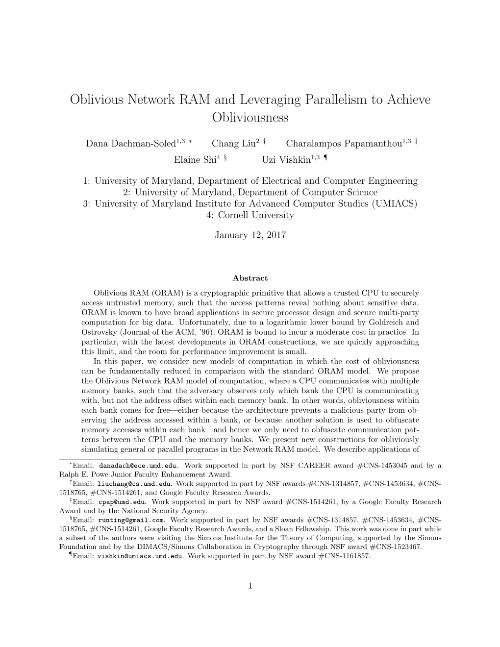 Oblivious Network RAM and Leveraging Parallelism to Achieve Obliviousness