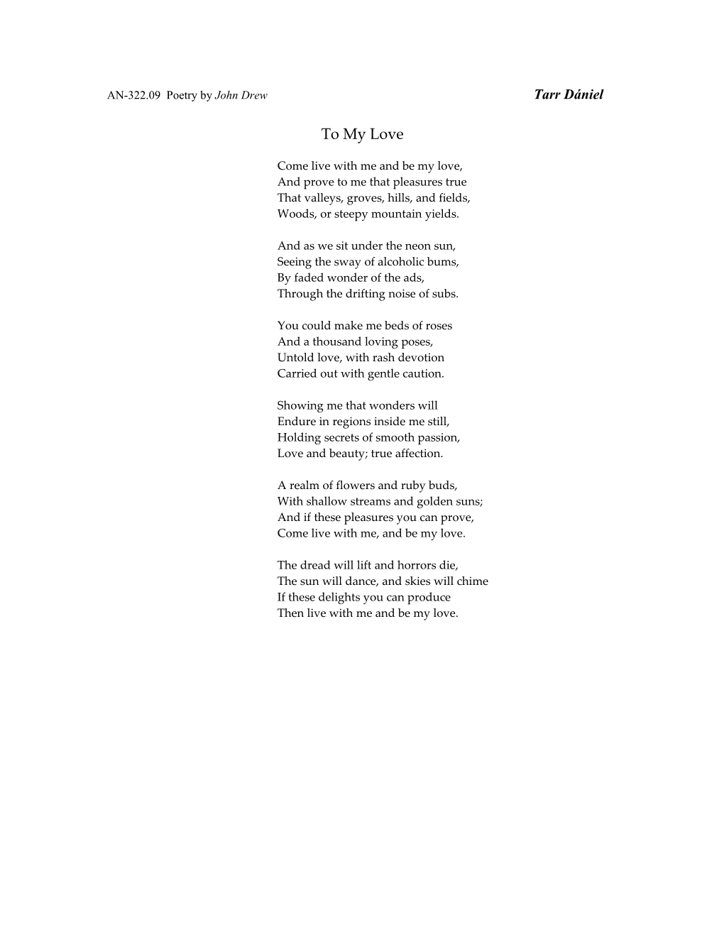 AN-322.09 Poetry by John Drew Tarr Dániel