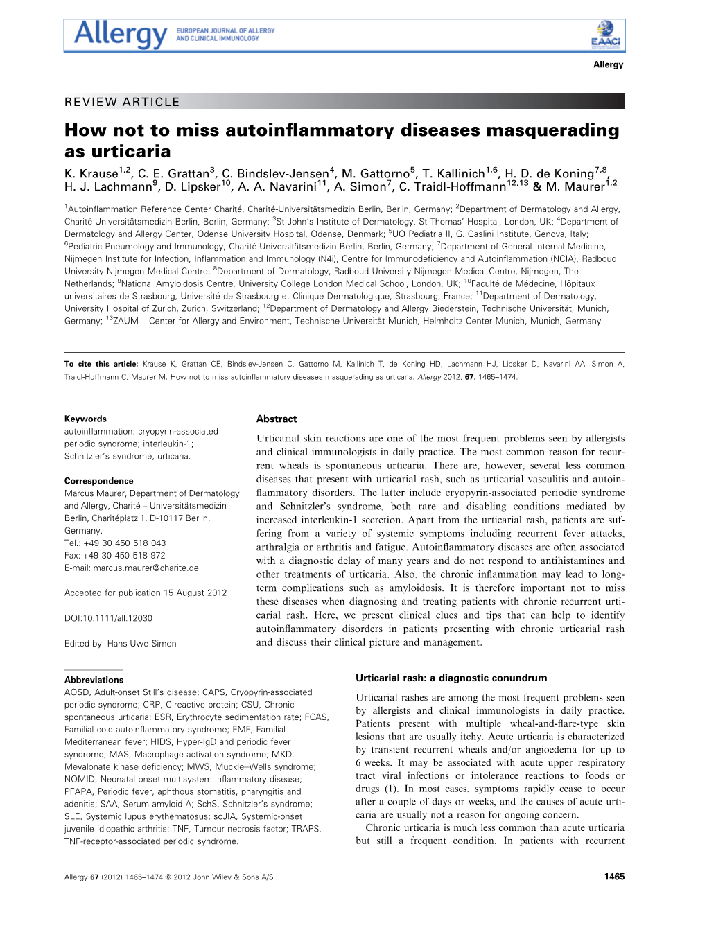 How Not to Miss Autoinflammatory Diseases Masquerading As Urticaria