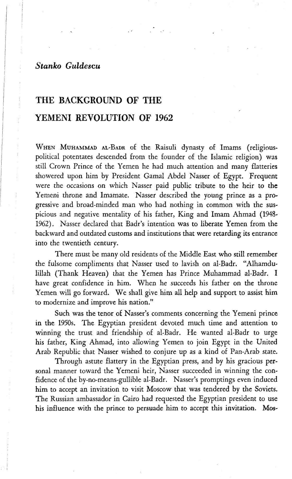 I the Background of the Yemeni Revolution of 1962