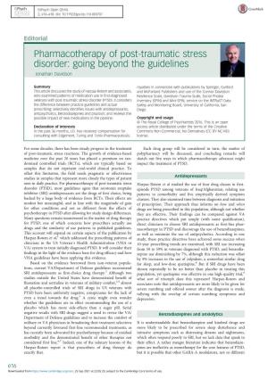 Pharmacotherapy of Post-Traumatic Stress Disorder: Going Beyond the Guidelines Jonathan Davidson