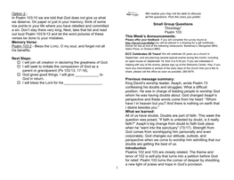 Small Group Questions “Doxology” Psalm 103