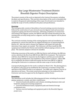 Key Largo Wastewater Treatment District Biosolids Digester Project Description