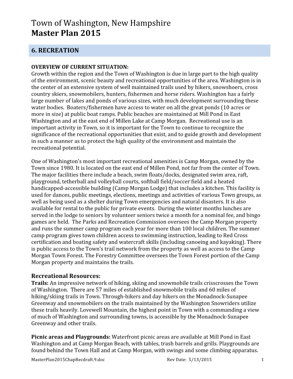 Town of Washington, New Hampshire Master Plan 2015