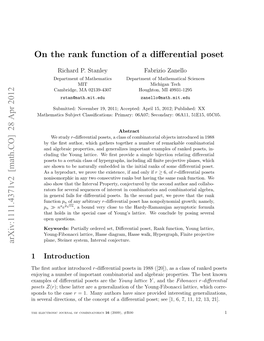 On the Rank Function of a Differential Poset Arxiv:1111.4371V2 [Math.CO] 28 Apr 2012